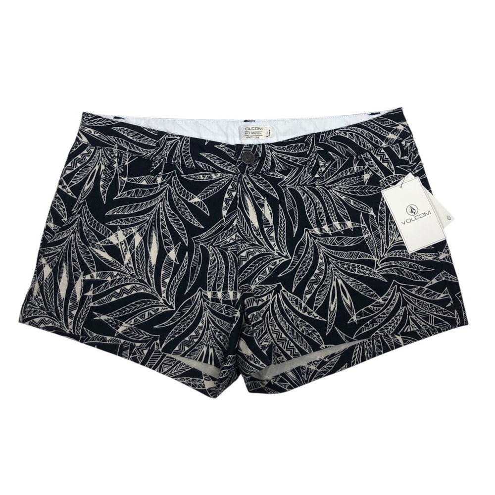Volcom Frochickie Cotton Blend Navy Ivory Tropical Print Casual Shorts 3=S=26 - Picture 2 of 16